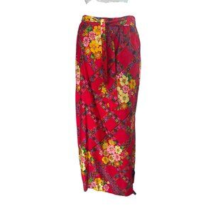 Alex Colman Womens Size Medium Red Floral LIned Maxi Skirt Vintage Boho